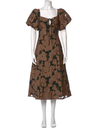 Pre-owned Elliatt Floral Print Midi Length Dress In Brown