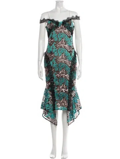 Pre-owned Elliatt Floral Print Midi Length Dress In Green