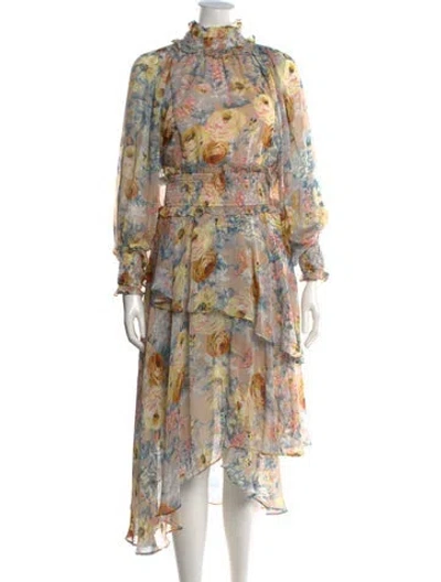 Pre-owned Elliatt Floral Print Midi Length Dress In Neutral