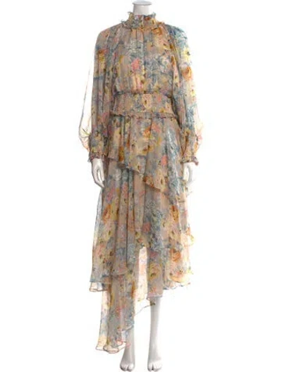 Pre-owned Elliatt Floral Print Midi Length Dress In Neutral