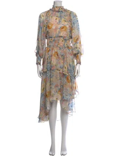 Pre-owned Elliatt Floral Print Midi Length Dress In Neutrals