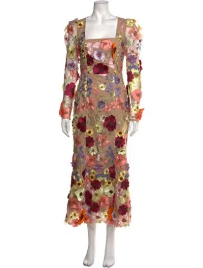 Pre-owned Elliatt Floral Print Midi Length Dress In Neutrals