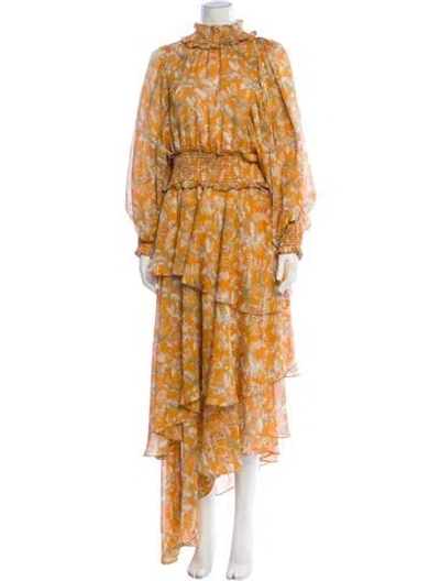 Pre-owned Elliatt Floral Print Midi Length Dress In Orange