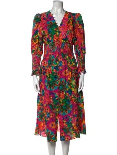 Pre-owned Elliatt Floral Print Midi Length Dress In Pink