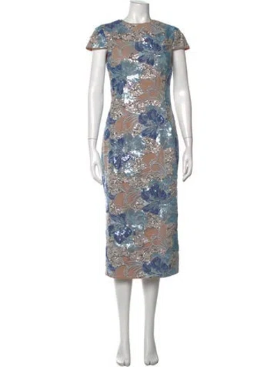 Pre-owned Elliatt Floral Print Midi Length Dress W/ Tags In Blue