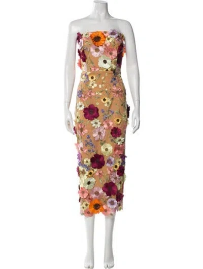 Pre-owned Elliatt Floral Print Midi Length Dress W/ Tags In Neutral