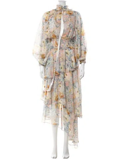 Pre-owned Elliatt Floral Print Midi Length Dress W/ Tags In Neutral