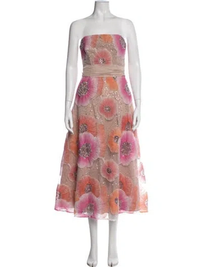 Pre-owned Elliatt Floral Print Midi Length Dress W/ Tags In Pink