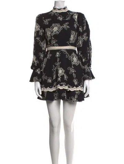 Pre-owned Elliatt Floral Print Mini Dress In Black