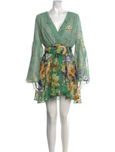 Pre-owned Elliatt Floral Print Mini Dress In Green