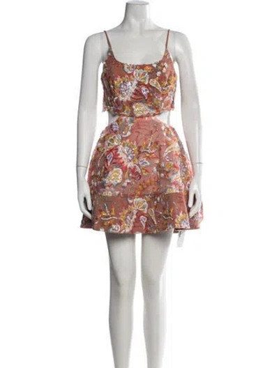 Pre-owned Elliatt Floral Print Mini Dress In Metallic/neutrals