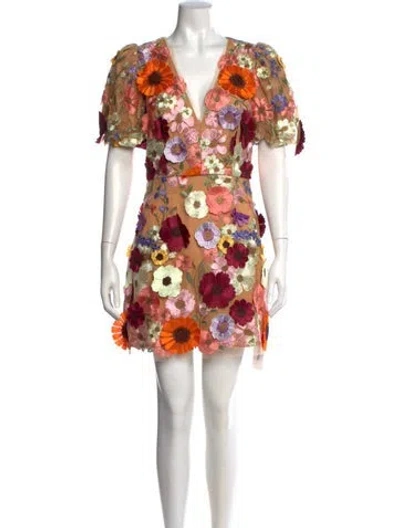 Pre-owned Elliatt Floral Print Mini Dress In Neutral