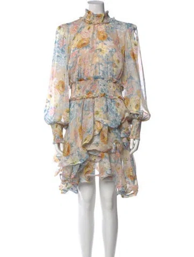 Pre-owned Elliatt Floral Print Mini Dress In Neutral