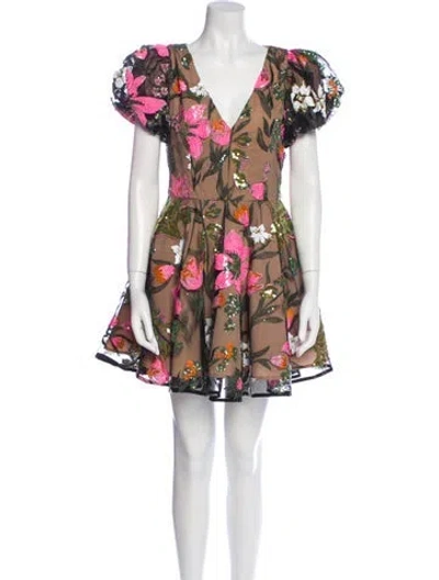 Pre-owned Elliatt Floral Print Mini Dress In Neutral