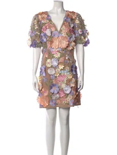 Pre-owned Elliatt Floral Print Mini Dress In Neutral