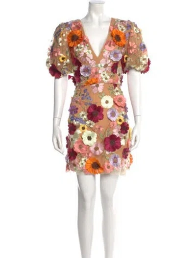 Pre-owned Elliatt Floral Print Mini Dress In Neutral