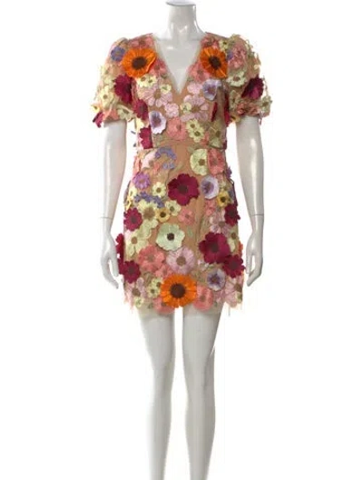 Pre-owned Elliatt Floral Print Mini Dress In Neutral