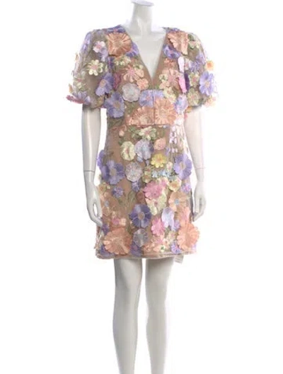 Pre-owned Elliatt Floral Print Mini Dress In Neutral