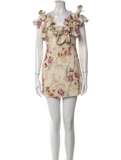 Pre-owned Elliatt Floral Print Mini Dress In Neutral