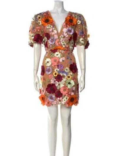 Pre-owned Elliatt Floral Print Mini Dress In Neutral