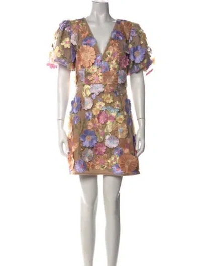 Pre-owned Elliatt Floral Print Mini Dress In Neutral