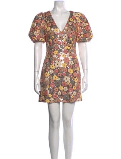 Pre-owned Elliatt Floral Print Mini Dress In Neutral