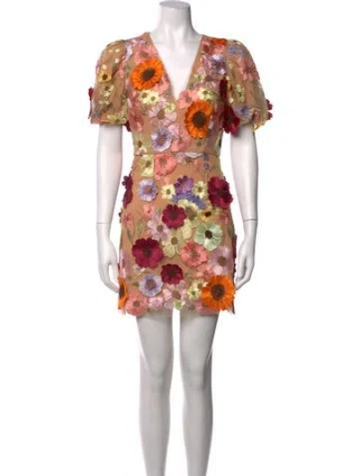 Pre-owned Elliatt Floral Print Mini Dress In Neutrals