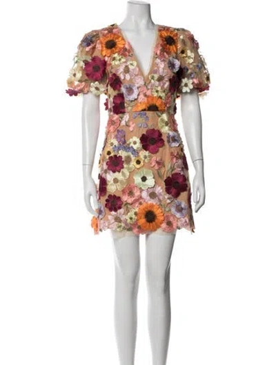 Pre-owned Elliatt Floral Print Mini Dress In Neutrals