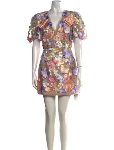 Pre-owned Elliatt Floral Print Mini Dress In Neutrals