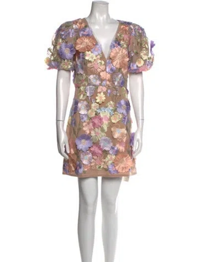 Pre-owned Elliatt Floral Print Mini Dress W/ Tags In Neutral