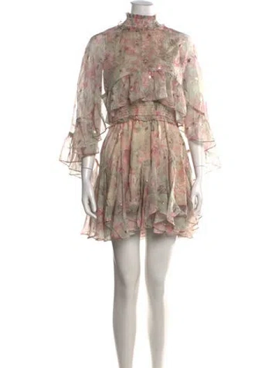 Pre-owned Elliatt Floral Print Mini Dress W/ Tags In Neutral