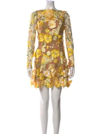 Pre-owned Elliatt Floral Print Mini Dress W/ Tags In Yellow