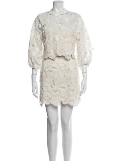Pre-owned Elliatt Floral Print Scalloped Accent Skirt Set W/ Tags In Neutrals
