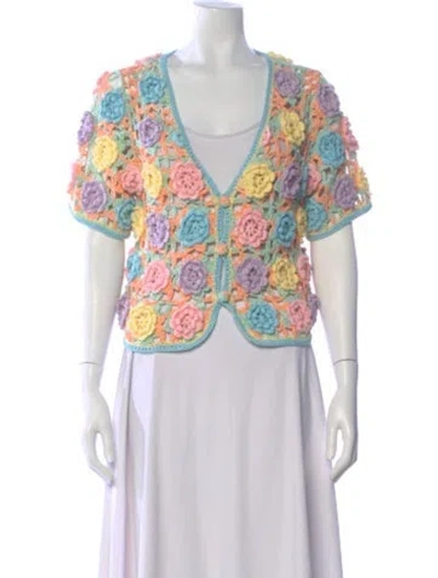 Pre-owned Elliatt Floral Print V-neck Sweater In Multicolor