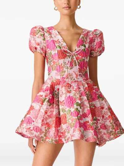 Elliatt Floralie Puff-sleeve Mini Dress In 핑크