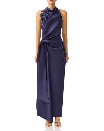 Elliatt Florea Halter Satin Gown In Purple