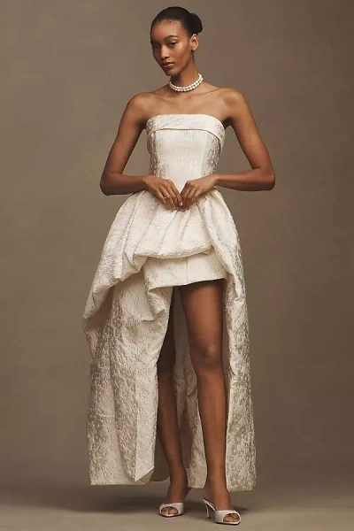 Elliatt Galadirel Strapless Asymmetrical Jacquard Maxi Dress In White