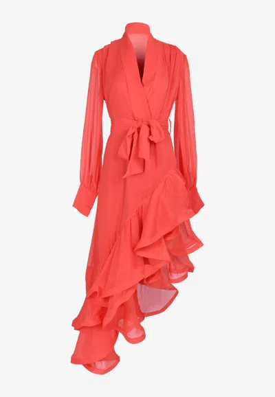 Elliatt Genevieve Asymmetric Ruffled Dress In Red