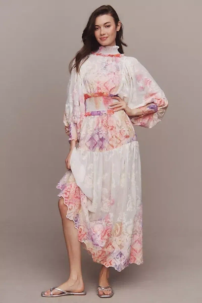 Elliatt Grandeur Long-sleeve Floral Organza A-line Midi Dress In Multicolor