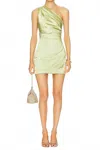 Elliatt Harp Mini One Shoulder Dress In Avocado In Green
