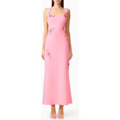 Elliatt Hayley Beaded Floral Appliqué Sheath Gown In Pink