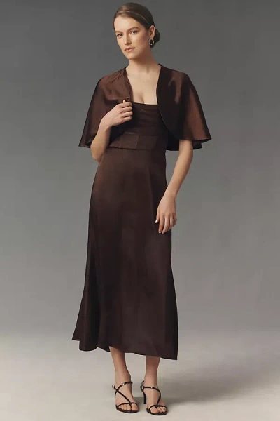 Elliatt Heidi Cape Corset Maxi Dress In Brown