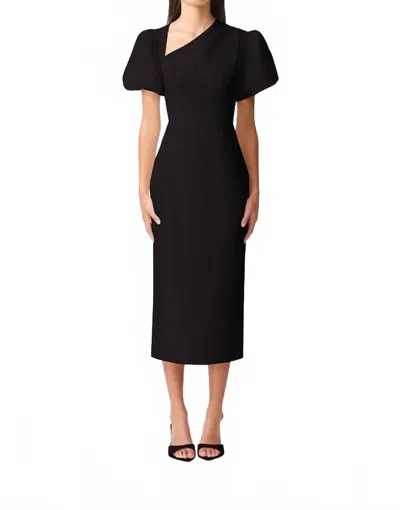 Elliatt Hester Puff Sleeve Midi Dress In Black