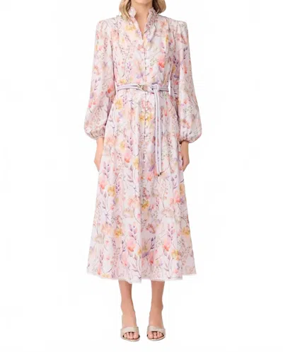 Elliatt Ines Midi Shirt Dress In Purple Floral In Pink