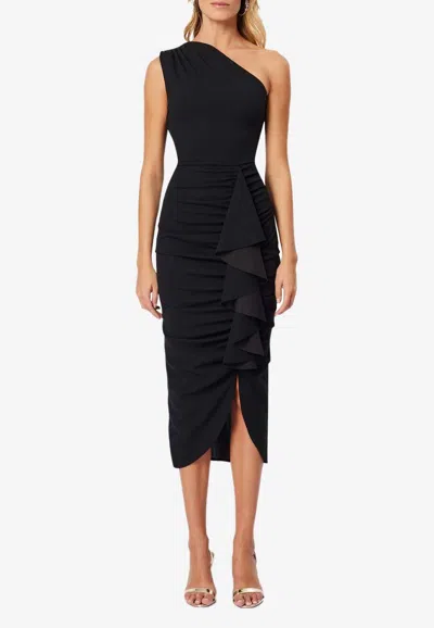 Elliatt Jade One-shoulder Midi Dress In Black