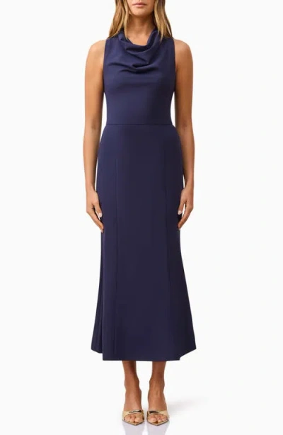 Elliatt Jamie Cowl Neck Cocktail Midi Dress In Navy