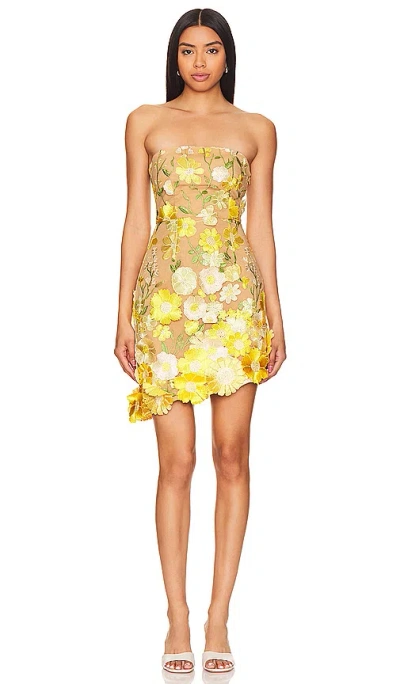 Elliatt New Age Floral Appliqué Strapless Cocktail Minidress In Yellow