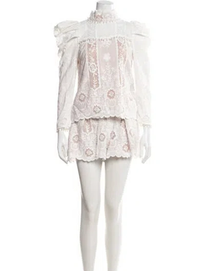 Pre-owned Elliatt Lace Pattern Embroidered Accent Short Set In Neutral