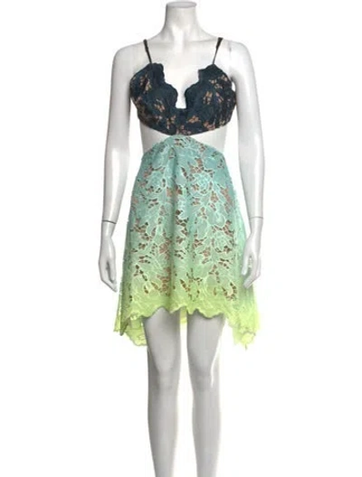 Pre-owned Elliatt Lace Pattern Mini Dress In Green
