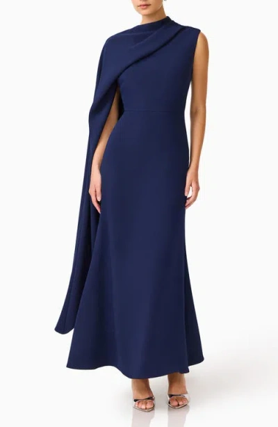 Elliatt Leonara Asymmetric Cape Dress In Blue